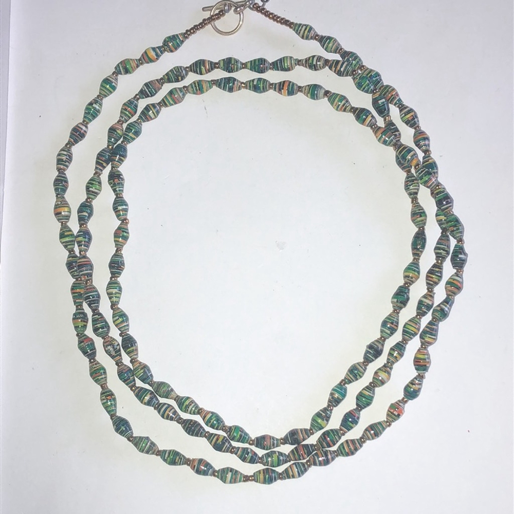 Bead for Life Made in Uganda Handcrafted Paper Beaded Necklace Green Multicolor